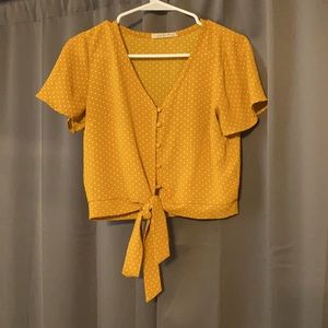 Mustard Yellow Polka Dot Cropped Shirt